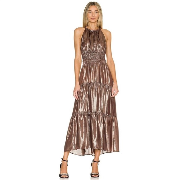 Moving sale A.L.C. NWT Elara Dress in Bitter Chocolate Gold Silk Metallic Size 0 - Picture 1 of 8